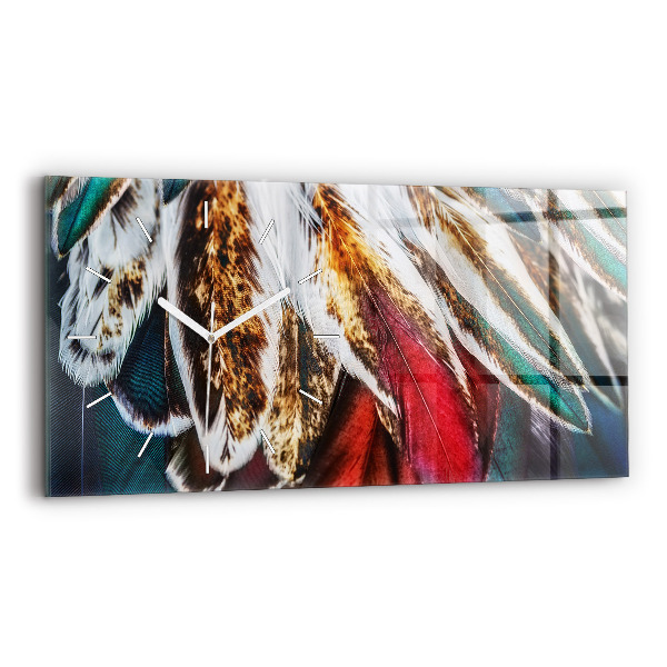 Glass wall clock rectangular Light brown bird feathers
