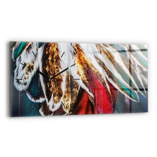 Glass wall clock rectangular Light brown bird feathers