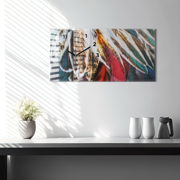 Glass wall clock rectangular Light brown bird feathers