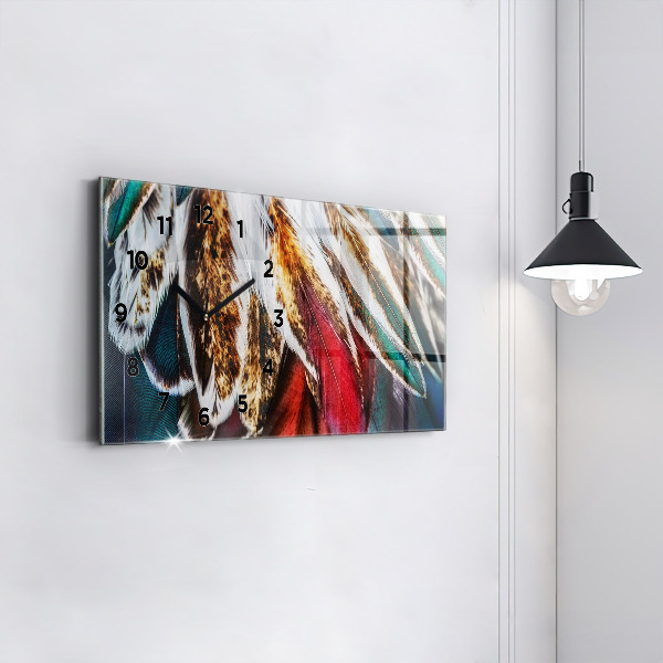 Glass wall clock rectangular Light brown bird feathers