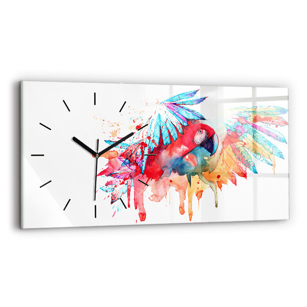 Glass wall clock rectangular Colorful red parrot