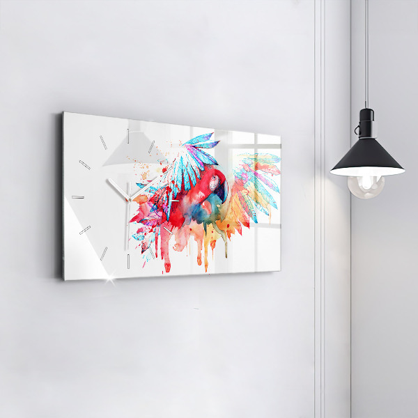 Glass wall clock rectangular Colorful red parrot
