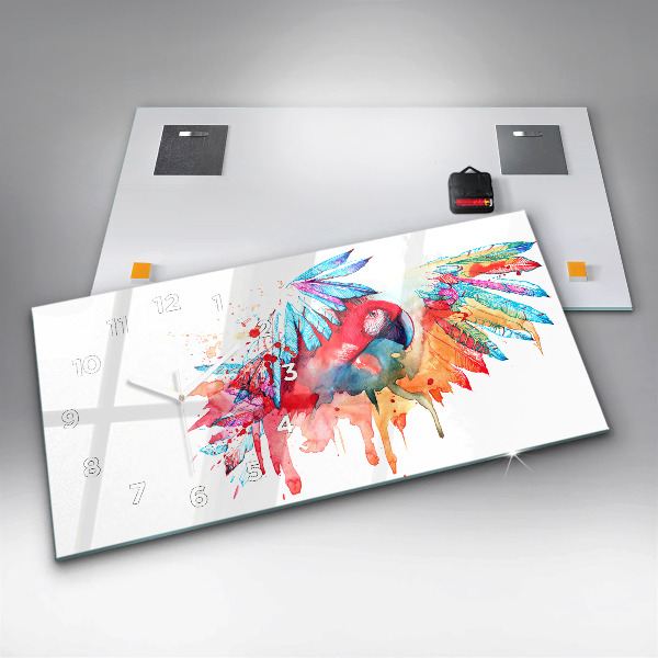 Glass wall clock rectangular Colorful red parrot