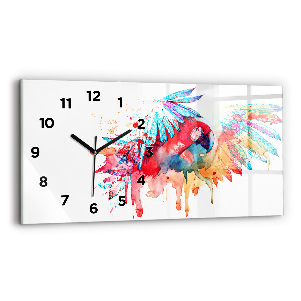 Glass wall clock rectangular Colorful red parrot