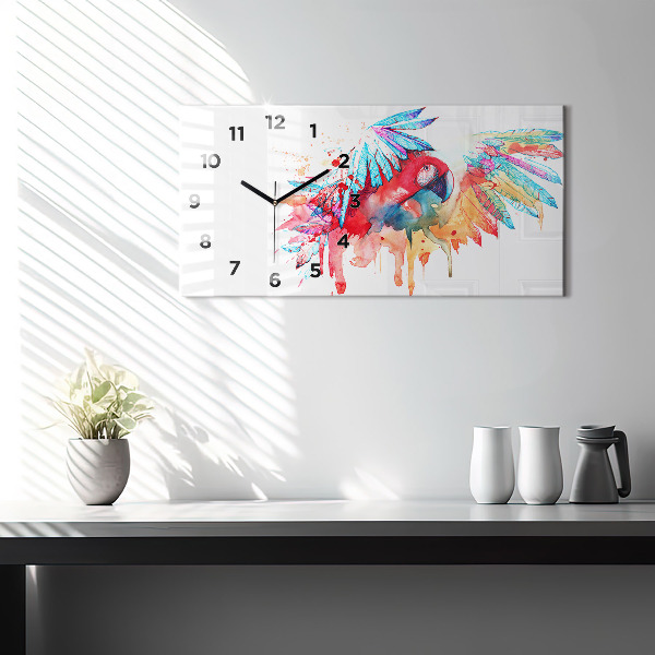 Glass wall clock rectangular Colorful red parrot