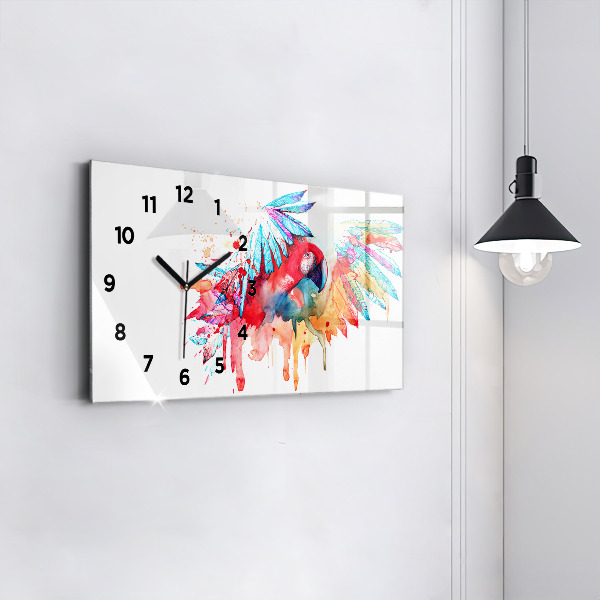 Glass wall clock rectangular Colorful red parrot