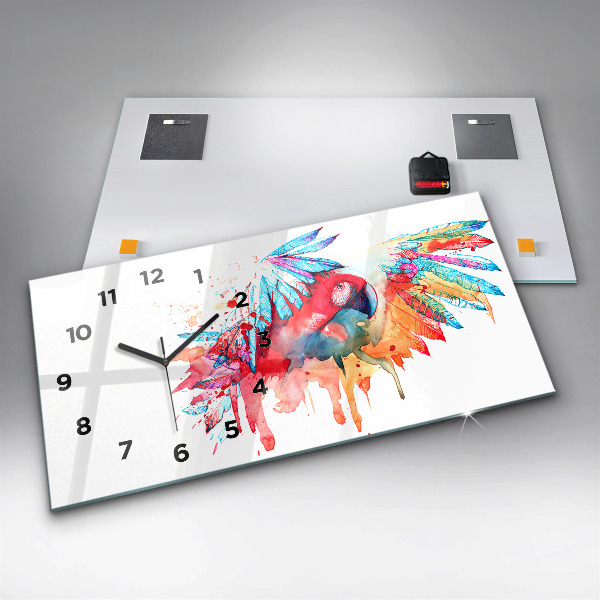 Glass wall clock rectangular Colorful red parrot