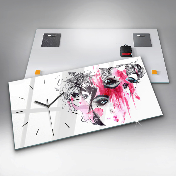 Glass wall clock rectangular Many Faces of Abstraction