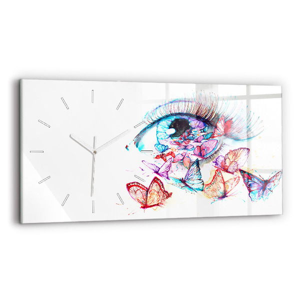 Glass wall clock rectangular Colorful Eye Butterflies