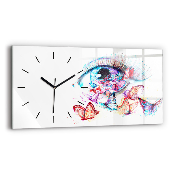 Glass wall clock rectangular Colorful Eye Butterflies