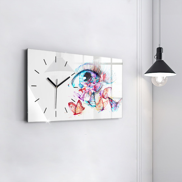 Glass wall clock rectangular Colorful Eye Butterflies