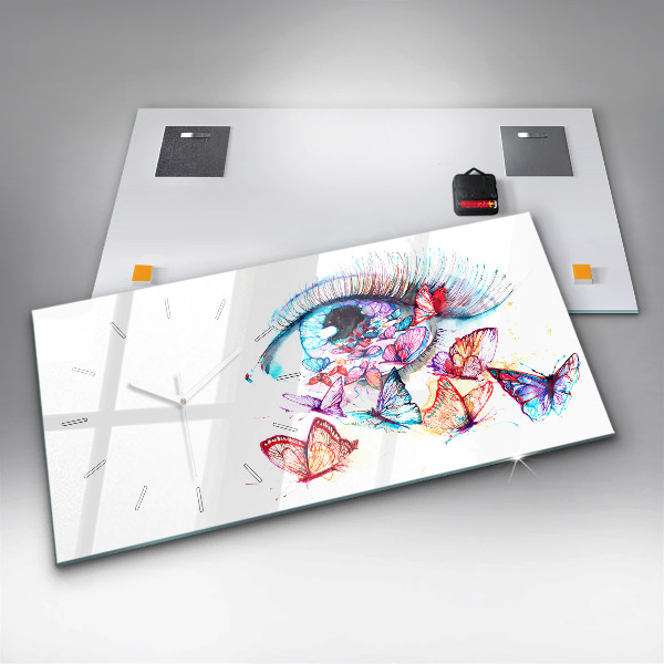 Glass wall clock rectangular Colorful Eye Butterflies