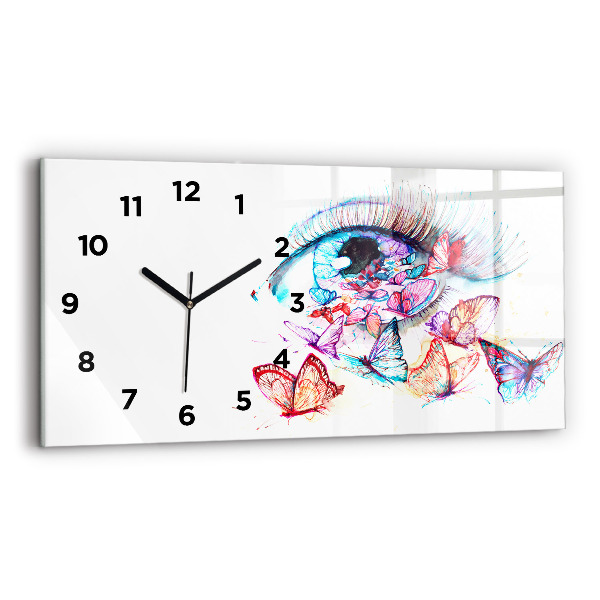 Glass wall clock rectangular Colorful Eye Butterflies