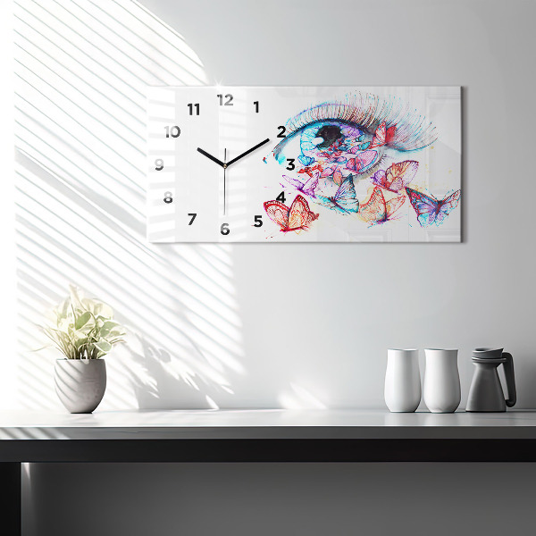 Glass wall clock rectangular Colorful Eye Butterflies