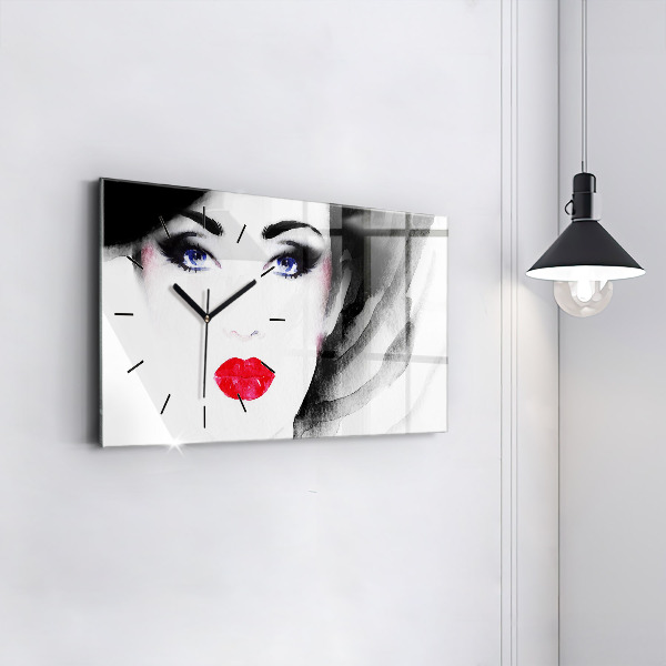 Glass wall clock rectangular Portrait of a woman