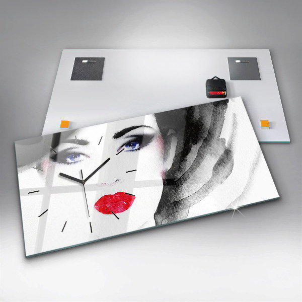 Glass wall clock rectangular Portrait of a woman