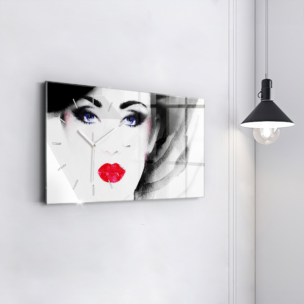 Glass wall clock rectangular Portrait of a woman