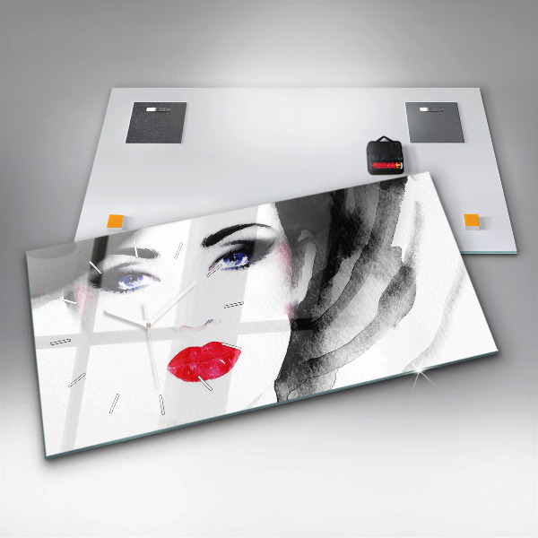 Glass wall clock rectangular Portrait of a woman