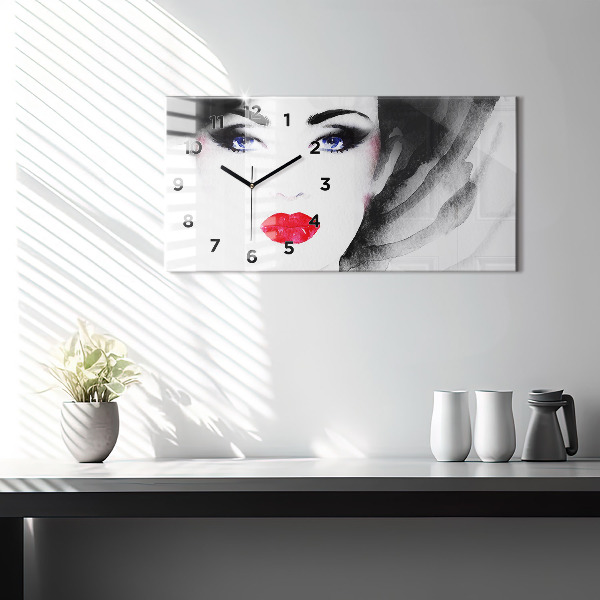 Glass wall clock rectangular Portrait of a woman
