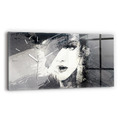 Glass wall clock rectangular Woman - watercolors