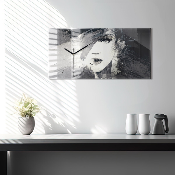 Glass wall clock rectangular Woman - watercolors
