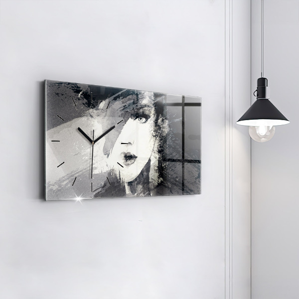 Glass wall clock rectangular Woman - watercolors