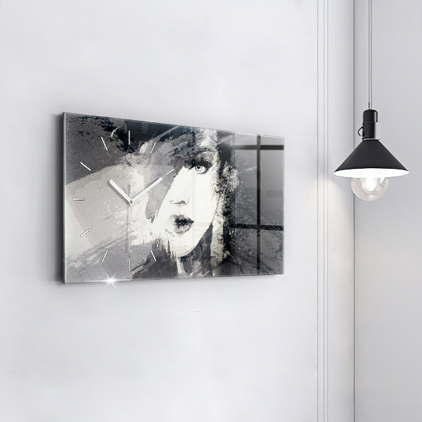 Glass wall clock rectangular Woman - watercolors