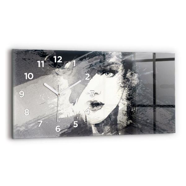 Glass wall clock rectangular Woman - watercolors