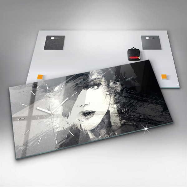 Glass wall clock rectangular Woman - watercolors