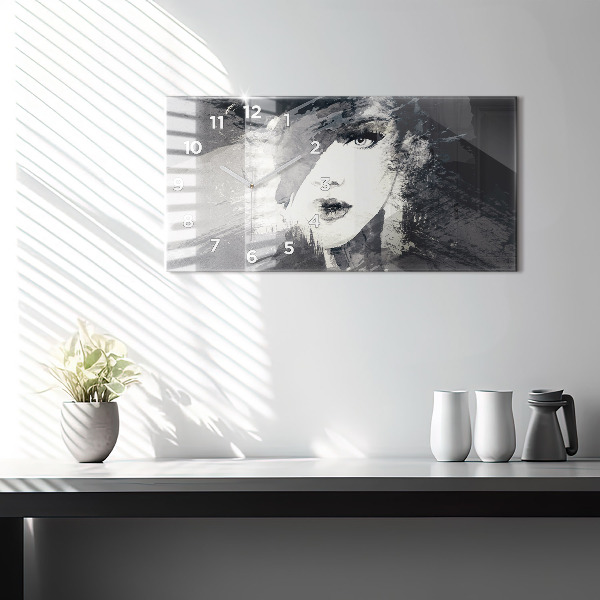 Glass wall clock rectangular Woman - watercolors