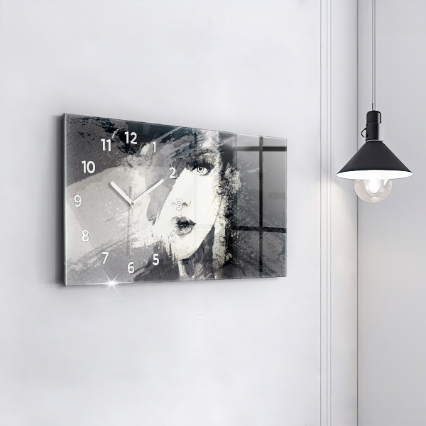Glass wall clock rectangular Woman - watercolors