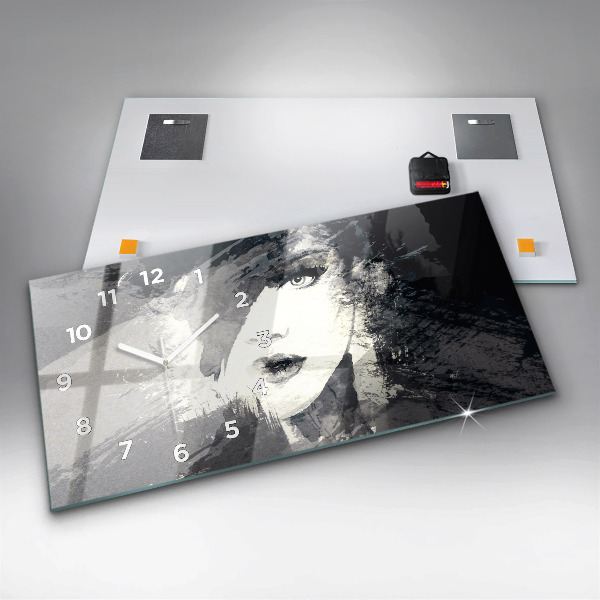Glass wall clock rectangular Woman - watercolors