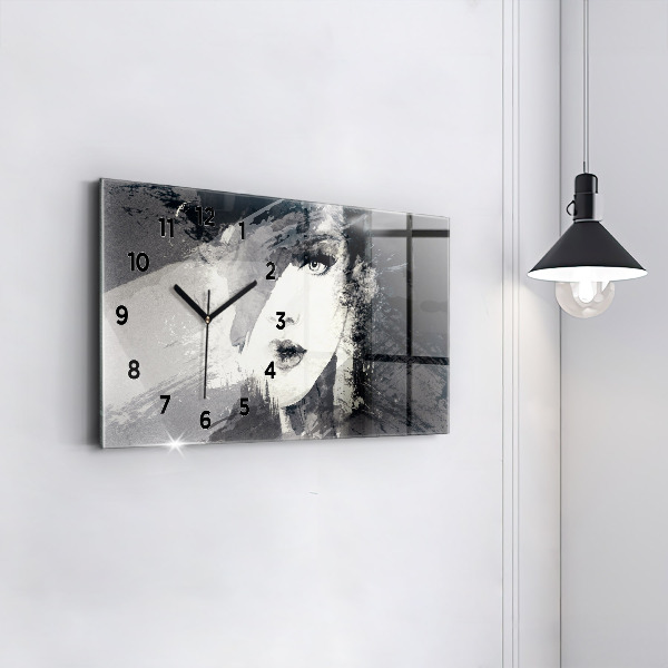 Glass wall clock rectangular Woman - watercolors