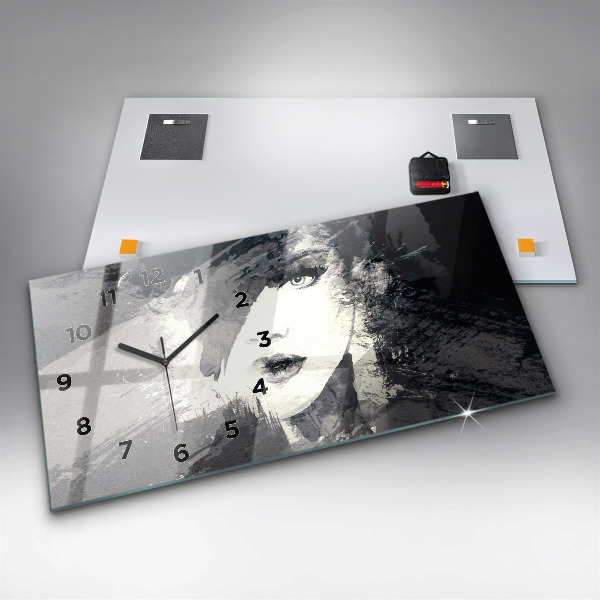 Glass wall clock rectangular Woman - watercolors