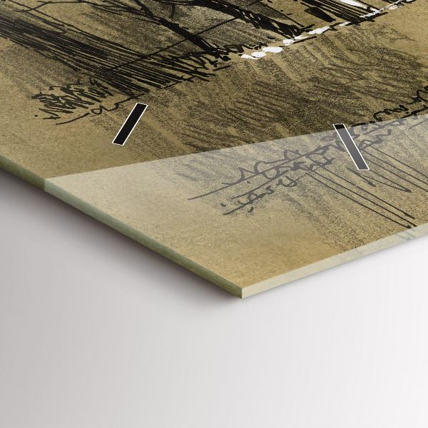 Glass wall clock rectangular Park and trees in sepia