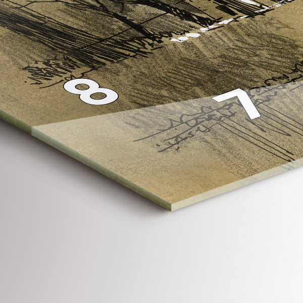 Glass wall clock rectangular Park and trees in sepia