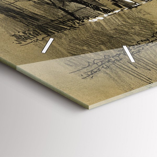 Glass wall clock rectangular Park and trees in sepia