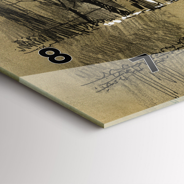 Glass wall clock rectangular Park and trees in sepia