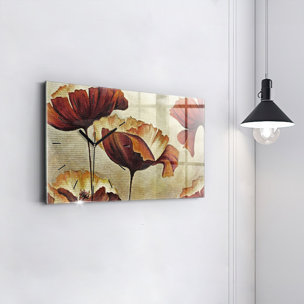 Glass wall clock rectangular Painted poppies
