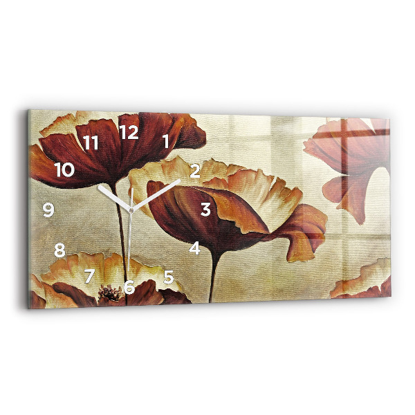 Glass wall clock rectangular Painted poppies
