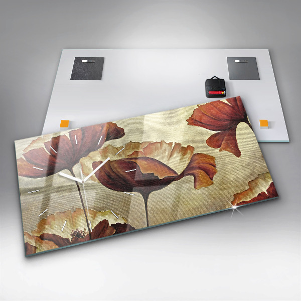 Glass wall clock rectangular Painted poppies