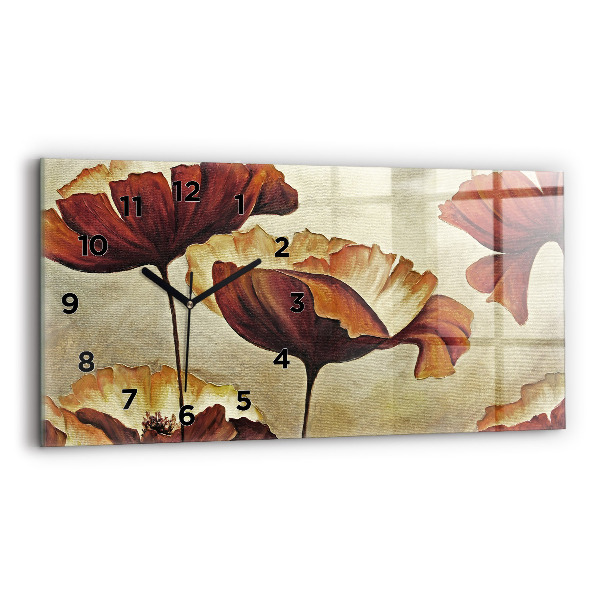 Glass wall clock rectangular Painted poppies