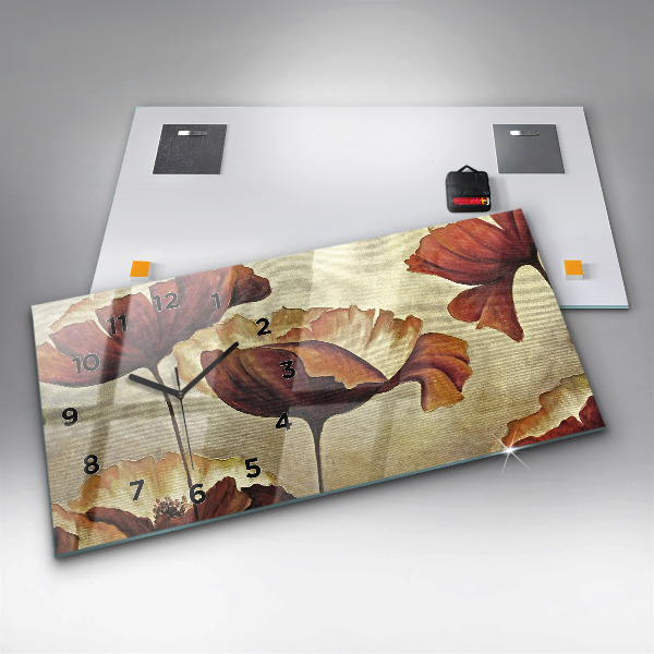 Glass wall clock rectangular Painted poppies