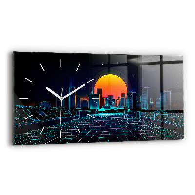 Glass wall clock rectangular Cyberspace City