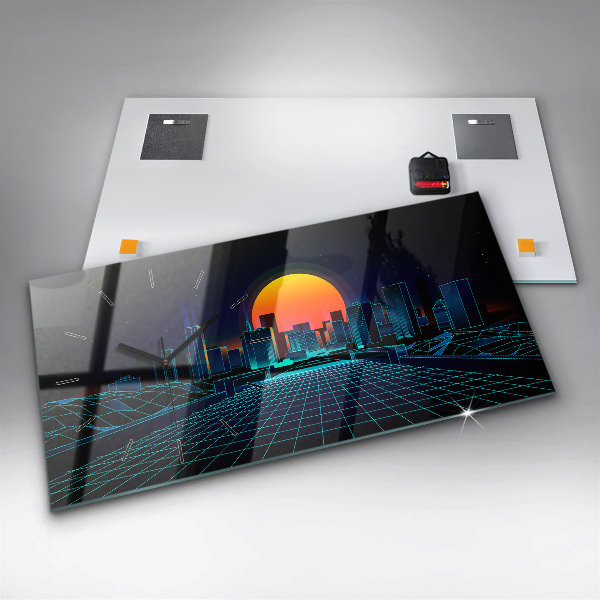 Glass wall clock rectangular Cyberspace City