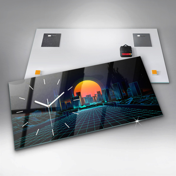 Glass wall clock rectangular Cyberspace City