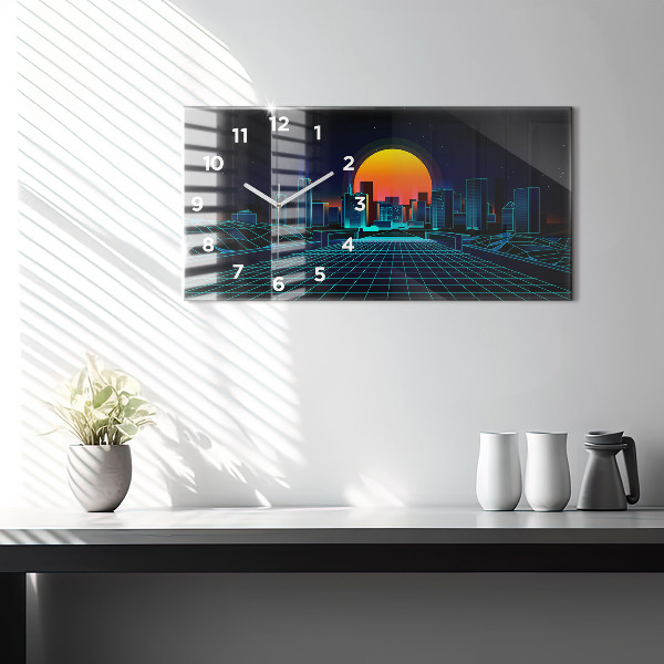 Glass wall clock rectangular Cyberspace City