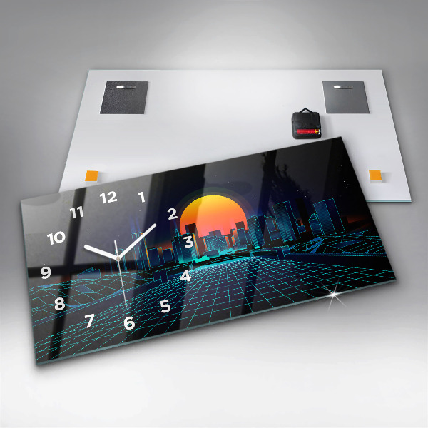 Glass wall clock rectangular Cyberspace City