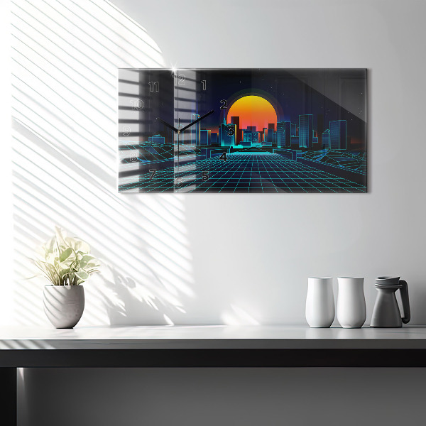 Glass wall clock rectangular Cyberspace City