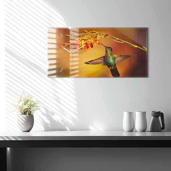 Glass wall clock rectangular Hummingbird Bird